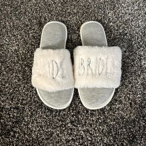 Rae Dunn White Fuzzy Bride Slippers
